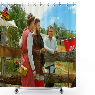 Personality  Vatra, Moldova. June 28, 2015. Medieval Festival. Historic Clubs Shower Curtains