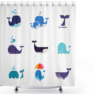 Personality  Collection Of Vector Whale Icons Shower Curtains