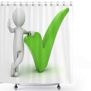 Personality  3d Man Showing Thumbs Up With Green Check Mark Isolated Over White Shower Curtains