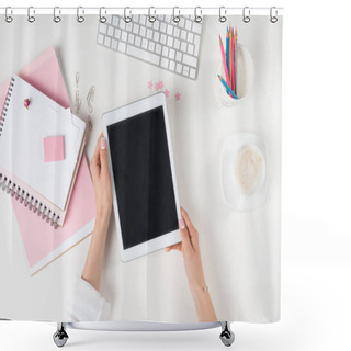 Personality  Woman With Digital Tablet At Workplace Shower Curtains