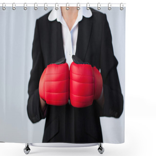Personality  Business Woman With Boxing Gloves On Shower Curtains