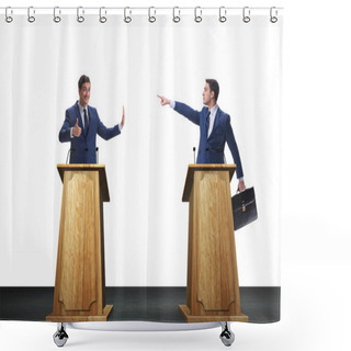 Personality  Two Businessmen Having Heated Discussion At Panel Discussion Shower Curtains