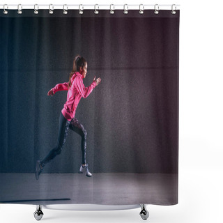 Personality  Sporty Strong Sporty Woman Running Against Black Wall. Shower Curtains