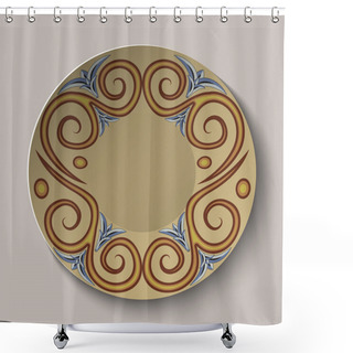 Personality  Background Of Dishes With A Circular Pattern In The Ancient Greek Style. Shower Curtains