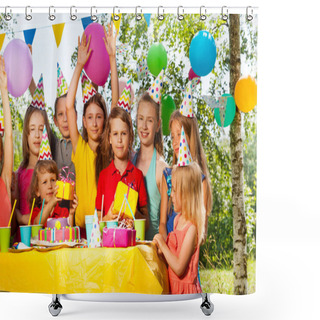 Personality  Kids Celebrating Birthday In Park Shower Curtains