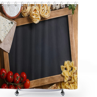 Personality  Italian Food On Vintage Wood Background With Chalkboard Shower Curtains