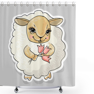 Personality  Sheep And A Flower Shower Curtains