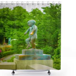 Personality  OSLO, NORWAY - 8 JULY, 2015: The Most Famous Sculpture Of Vigelandsparken Called Sinnataggen In All Its Glory On A Beautiful Summer Day Shower Curtains