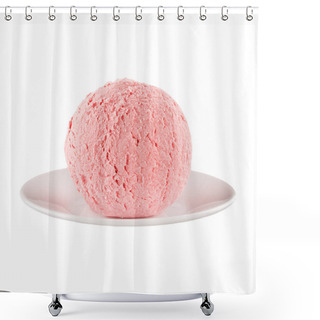 Personality  Ice Cream Pink Strawberry Scoop On Plate Isolated On White Background. Shower Curtains