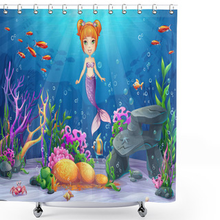 Personality  Vector Cartoon Illustration Underwater World Shower Curtains