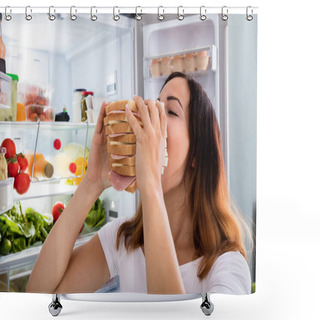 Personality  Woman Eating Sandwich Shower Curtains
