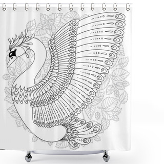 Personality  Hand Drawing Artistic Swan For Adult Coloring Pages In Doodle, Zentangle Tribal Style, Ethnic Ornamental Patterned Tattoo, Logo, T-shirt Or Prints. Bird Vector Illustration. Shower Curtains