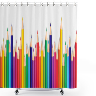 Personality  White Background With Colorful Pencils Set On Edge Copy Space Banner Shower Curtains