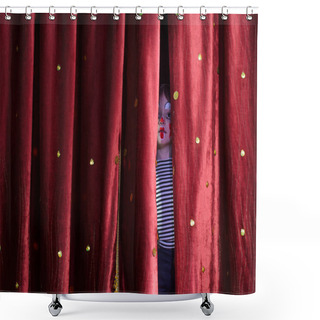Personality  Boy Clown Peering Through Stage Curtains Shower Curtains
