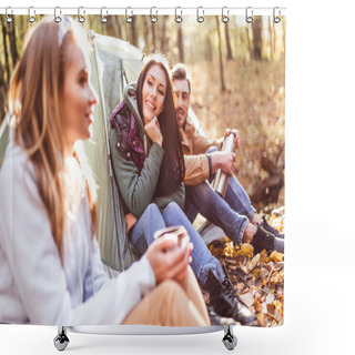 Personality  Young Friends Travelers In Forest Shower Curtains