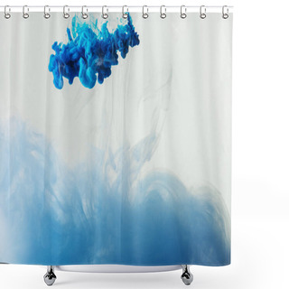 Personality  Close Up View Of Mixing Of Blue And Light Blue Paints Splashes In Water Isolated On Gray Shower Curtains