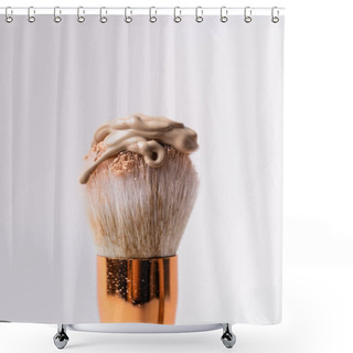 Personality  Close Up View Of Cosmetic Brush With Face Powder And Foundation Isolated On White Shower Curtains
