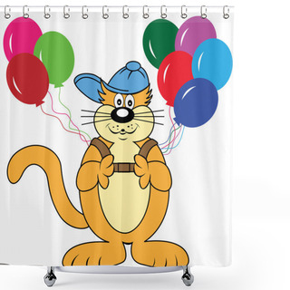 Personality  Cartoon Cat With Balloons Shower Curtains