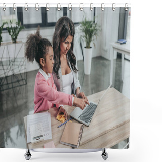 Personality  Businesswoman Typing On Laptop Shower Curtains