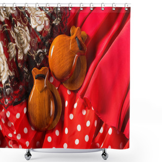 Personality  Castanets Fan And Flamenco Comb Typical From Spain Shower Curtains