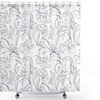 Personality  Vector Baroque Monogram Floral Ornament. Black And White Engraved Ink Art. Seamless Background Pattern. Shower Curtains
