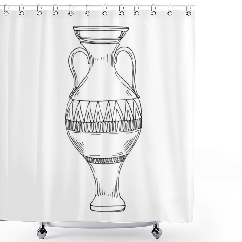 Personality  Vector Antique greek amphoras. Black and white engraved ink art. Isolated ancient illustration element. shower curtains