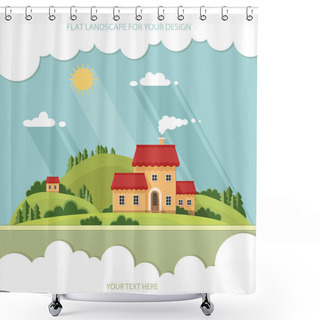 Personality  Summer Landscape.Little City Street With Small Houses And Trees. Shower Curtains