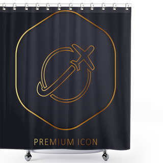 Personality  Airplane Travelling Around Earth Golden Line Premium Logo Or Icon Shower Curtains