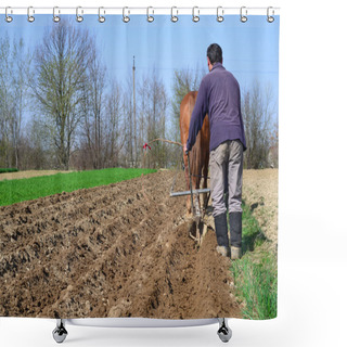 Personality  At Planting Potatoes In Rural Landscape Shower Curtains