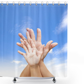 Personality  Family United Hands With Blue Sky And Cloud Shower Curtains