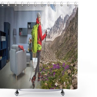 Personality  Sportswoman In Mountains Shower Curtains