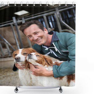Personality  Breeder Petting Dogs Outside Barn Shower Curtains