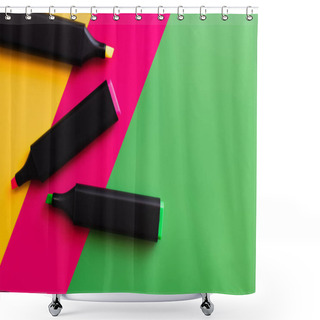 Personality  Top View Of Colorful Marker Pens On Multicolored Background  Shower Curtains