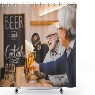 Personality  Senior Friends Drinking Beer Together Shower Curtains