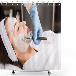 Personality  Beautician Applying Cosmetic Mask To Woman On Face At Beauty Salon Shower Curtains