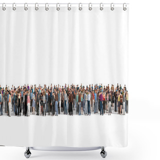 Personality  Crowd. Large Crowd Of People Stay On A Line On The White Backgro Shower Curtains