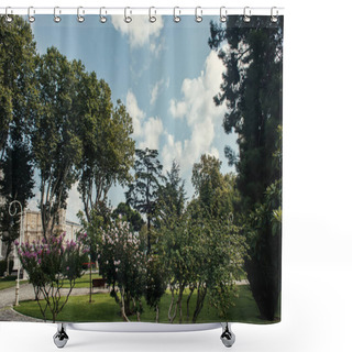 Personality  Blooming Bushes On Urban Street In City Shower Curtains