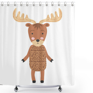 Personality  Cute Moose Flat. Forest Fauna. Zoo Mammal. Elk Clipart. Postcard, Kids Book Design Element Shower Curtains