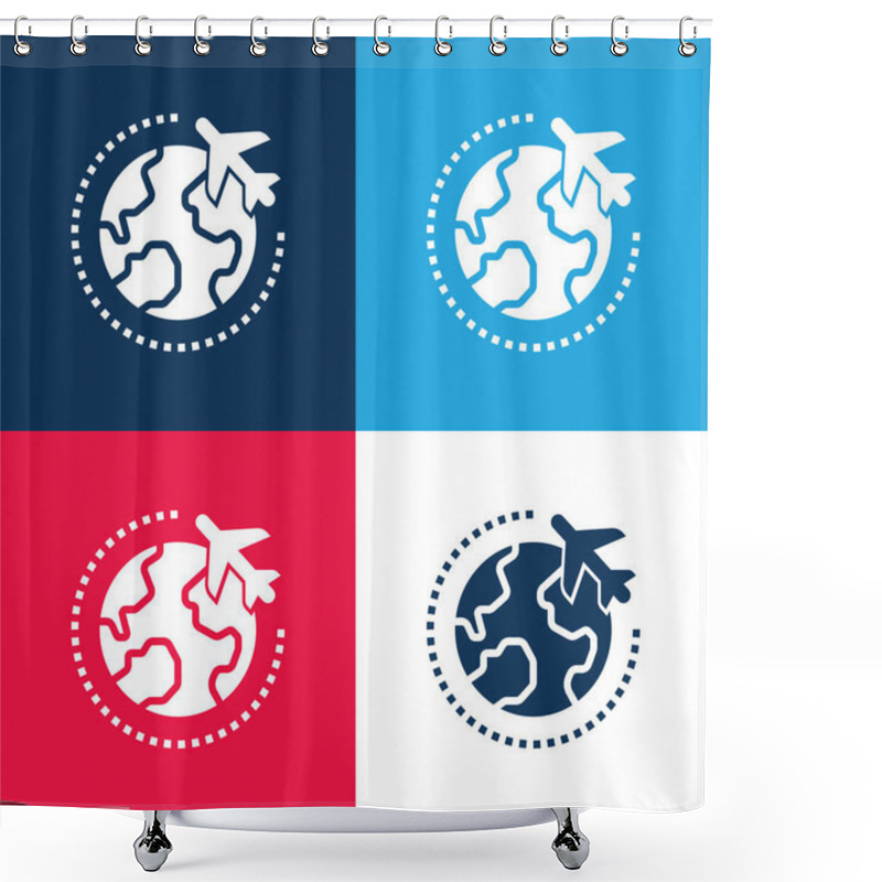 Personality  Airplane blue and red four color minimal icon set shower curtains