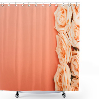 Personality  Top View Of Roses Border On Coral Background Shower Curtains