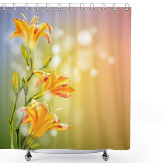 Personality  Yellow Lilies Flowers Background. Shower Curtains