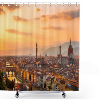 Personality  Florence City During Golden Sunset. Panoramic View To The River Arno, With Ponte Vecchio, Palazzo Vecchio And Cathedral Of Santa Maria Del Fiore (Duomo), Florence, Italy Shower Curtains