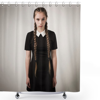Personality  Beautiful Teenage Girl With Plaits Dressed In Black Shower Curtains