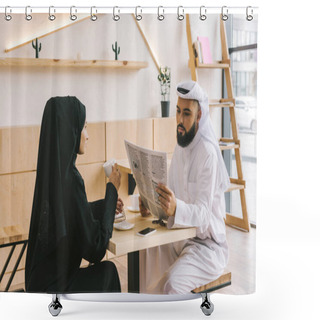 Personality  Couple Spending Time Together In Cafe Shower Curtains