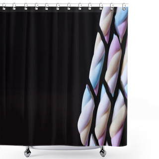 Personality  Flat Lay Of Sweet Marshmallows Isolated On Black With Copy Space, Banner  Shower Curtains