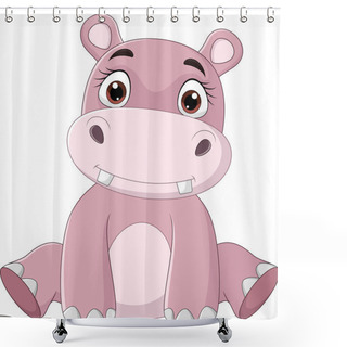 Personality  Vector Illustration Of Cartoon Happy Baby Hippo Sitting Shower Curtains