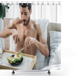 Personality  Handsome And Sexy Bi-racial Man Having Breakfast In Morning  Shower Curtains