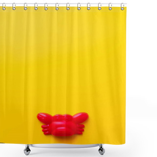 Personality  Top View Of Red Plastic Crab On Bright Yellow Background Shower Curtains
