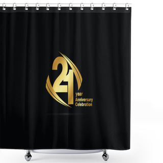 Personality  21 Year Minimalist Logo Years, Jubilee, Greeting Card. Birthday Invitation. Sign Cube Line Gold Space Vector Illustration On Black Background - Vector Shower Curtains