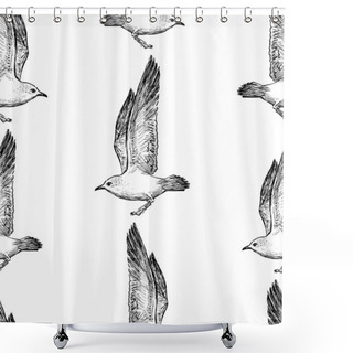 Personality  Seamless Pattern Of Sketches Of Flying Sea Gulls Shower Curtains